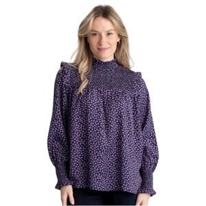 Barbour Midhurst top purple floral print smocked size 14 NWT